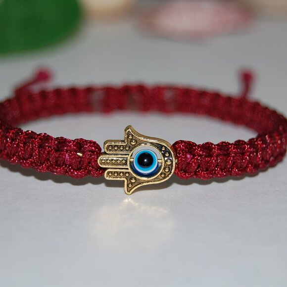 Hamsa Hand Bracelet,Burgundy Hamsa Bracelet,Hand of Fatima Bracelet - Picture 2 of 2
